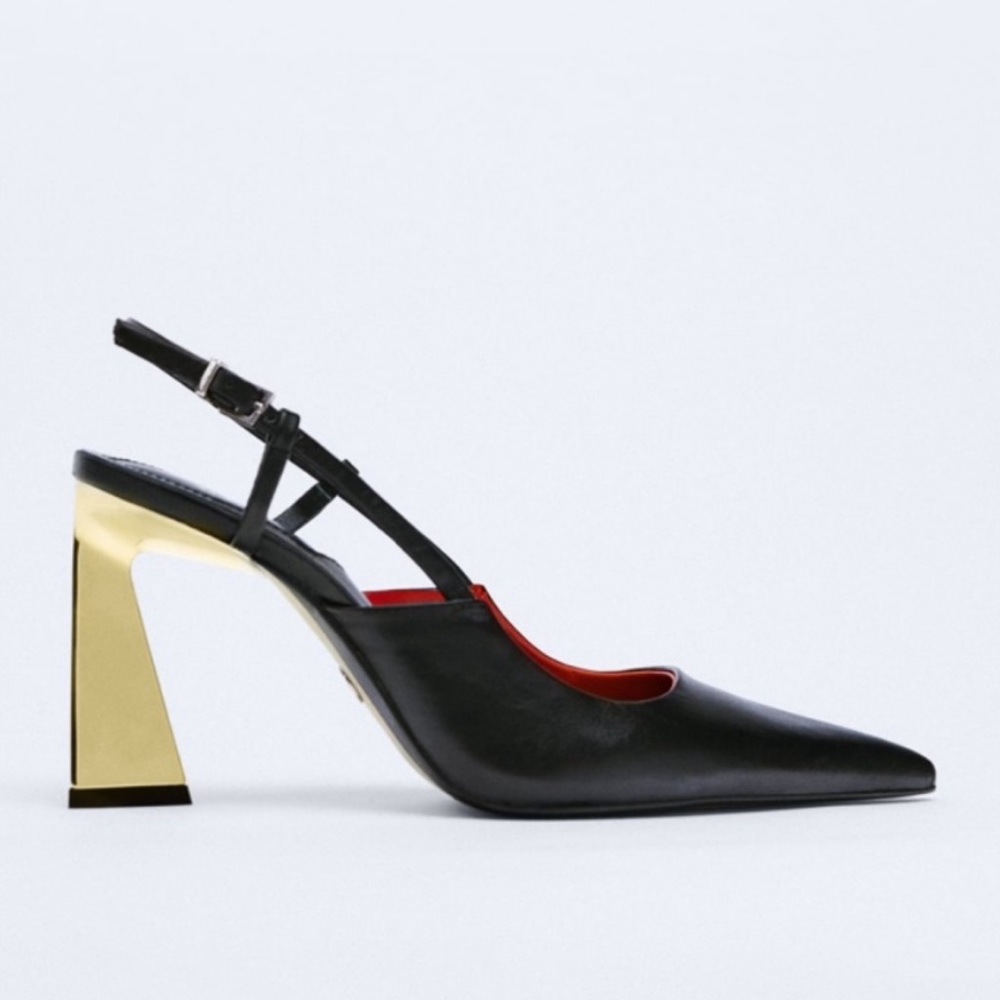 Zara leather slingback pumps - gold metallic heel